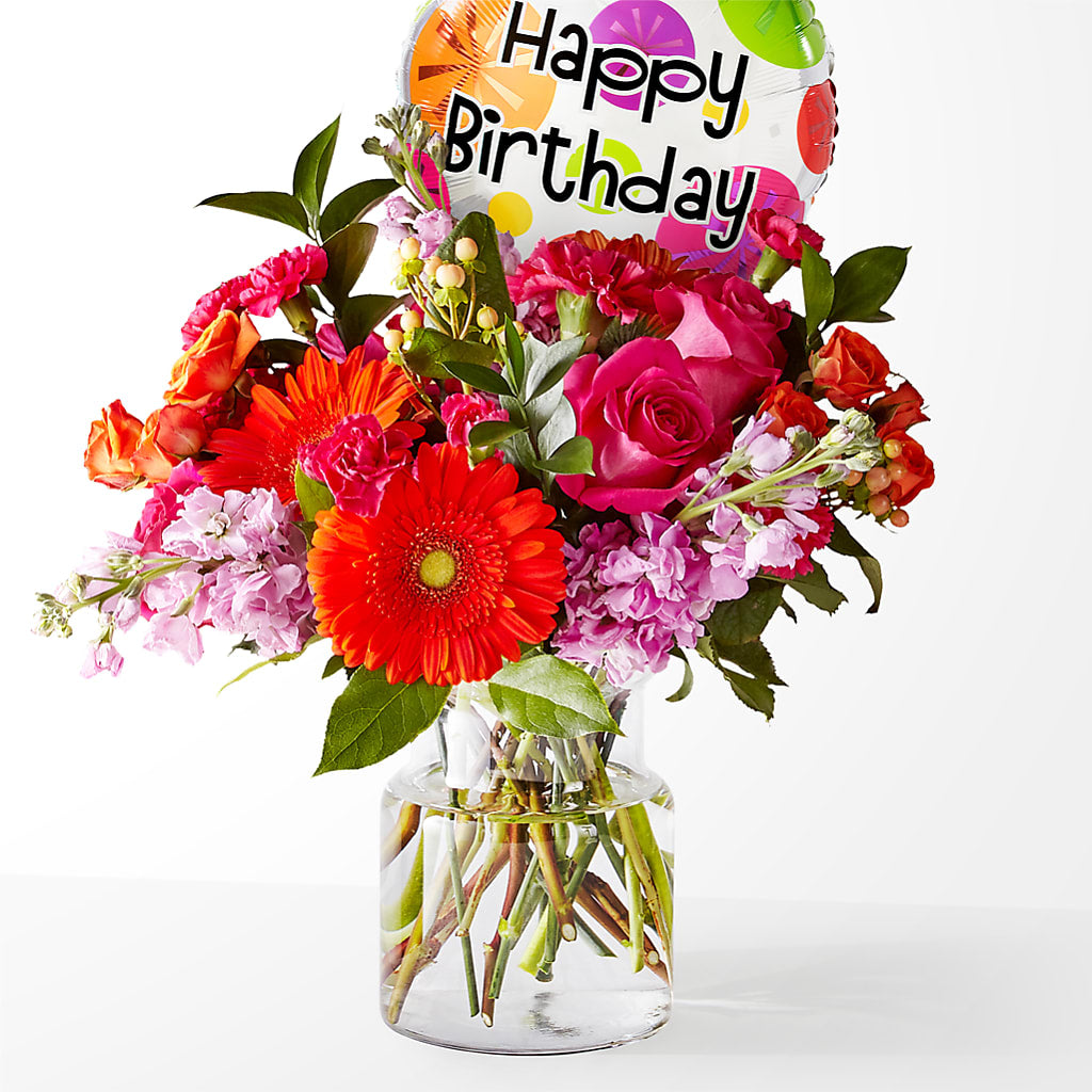 Fiesta Bouquet with Birthday Balloon – Amour Flowers, Frederick MD