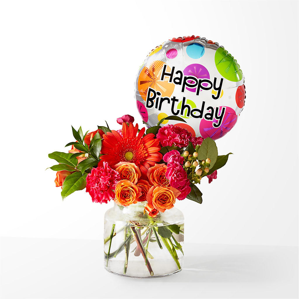 Fiesta Bouquet with Birthday Balloon – Amour Flowers, Frederick MD