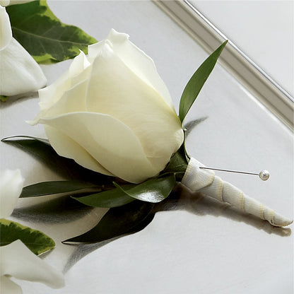 White Rose Boutonniere –  Amour Flowers, Frederick MD
